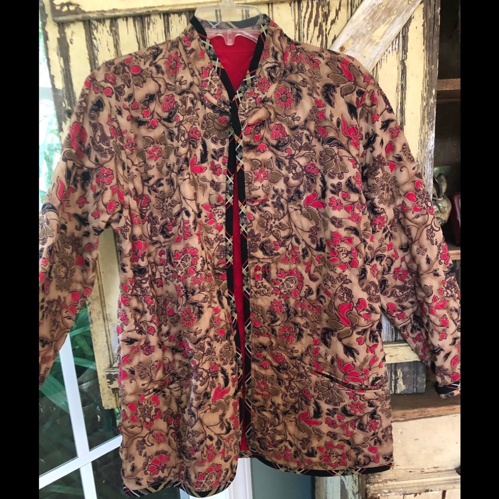 Quilted reversible jacket silk kimono barn jacket red size smal…